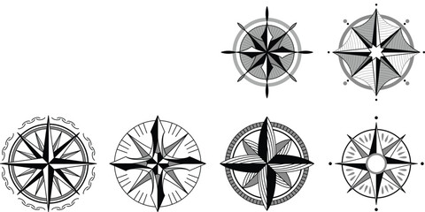 Wind rose compass. Navigation device with indication of the cardinal directions. Sign of vector nautical compass