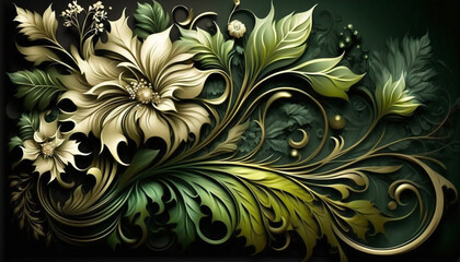 Beautiful abstract green floral design. Generative AI.