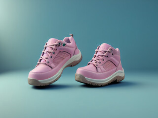 3D illustration of a pair of safety shoes isolated in pastel color background. Image generated by computer. This type of shoe is used to work in risky places to protect the feet from injury.
