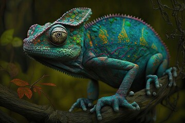 Obraz premium an active reptilian chameleon. Generative AI