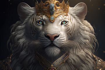 The Crowned Tiger White Tiger with a Crown Adorning its Head, generative ai