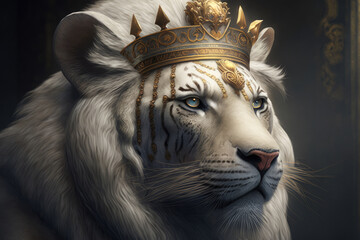 The Crowned Tiger White Tiger with a Crown Adorning its Head, generative ai