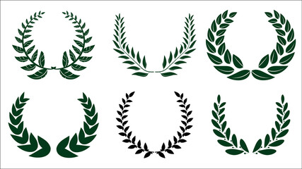 Award laurel wreath set. Leaves victory frame. Floral branch border.