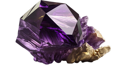 Purple amethyst crystal gem mineral isolated on transparent and white background. Generative AI - obrazy, fototapety, plakaty