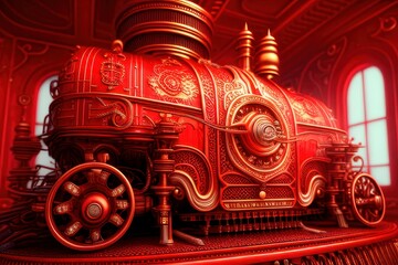 steam locomotive  red background, generative ai