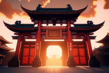 chinese temple at night, generative ai