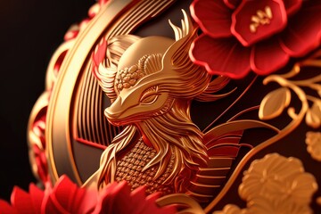 chinese dragon on red background, generative ai