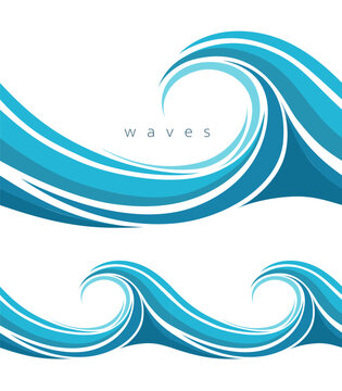 Abstract blue waves on white background. Vector pattern. Art line ornament. Modern background design. Beautiful sea seamless vector background. Vector drawing.