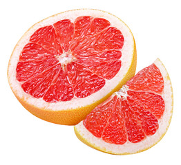 Half grapefruit citrus fruit with slice isolated on transparent background