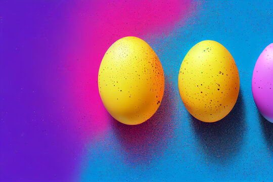 A yellow egg sits next to a yellow egg on a colorful background Generative ai