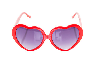 Heart shaped sunglasses with red frames