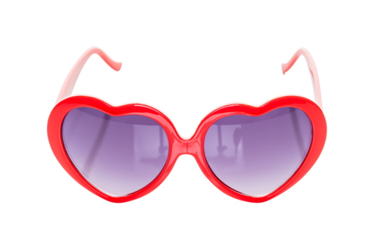 Heart shaped sunglasses with red frames