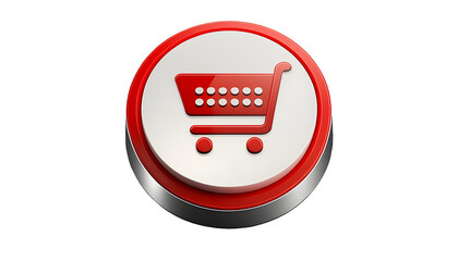 Minimalist red shopping cart 3D round push button 