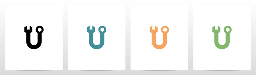 Wrench Tool Letter Logo Design U © recehan