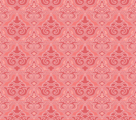 Abstract floral seamless textile pattern. Flourish brocade texture. Oriental background. Arabic ornament with Asian flower motif. 