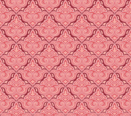 Abstract floral seamless textile pattern. Flourish brocade texture. Oriental background. Arabic ornament with Asian flower motif. 