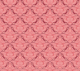 Abstract floral seamless textile pattern. Flourish brocade texture. Oriental background. Arabic ornament with Asian flower motif. 