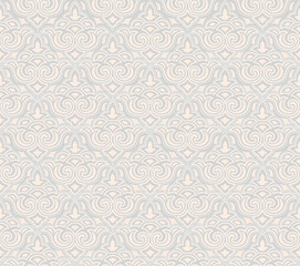 Abstract arabesque seamless pattern with flourish asian motif. Linear floral ornamental texture.  Artistic geometric line backdrop in arab orient style.