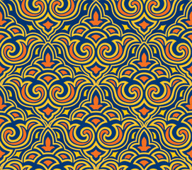 Abstract floral seamless pattern. Flourish tiled oriental ethnic background. Arabic ornament with asian flower motif. Good for fabric, textile, wallpaper or package background design.