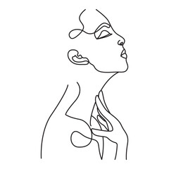 Face line woman art vector illustration. Sensual girl. Black and white. White background. One line drawing.