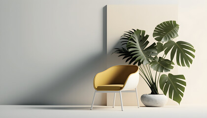 Scandinavian Minimalist Interior with tropical leaves 