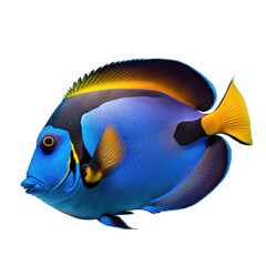 Aquarium blue tang fish isolated on white background. Generative AI