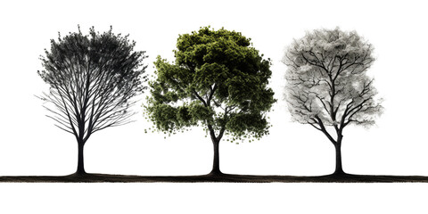 Trees with green leaves isolated on white background. Generative AI