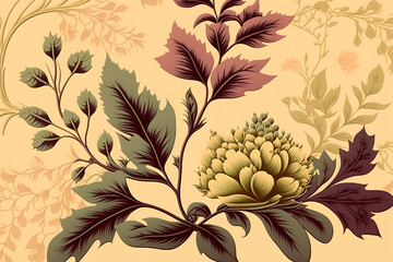 Delicate spring flowers on light background with space for text, designer floral background. Generative AI