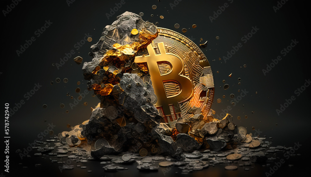 Wall mural bitcoin in stone - be a part of the global finance revolution with this photo of bitcoin's increasin