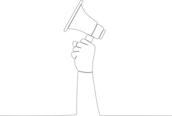 A left hand holding megaphone up. World press day one line drawing