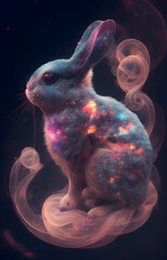 easter bunny in the night, cosmic rabbit universe smoke