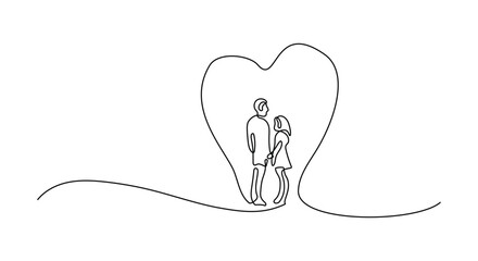 Couple in a love oneline continuous single line art