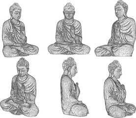 Vector sketch illustration of golden buddha statue meditating