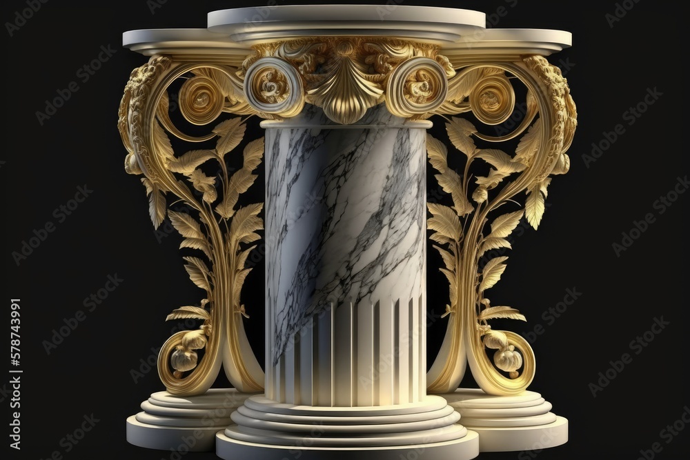 Fototapete Classic, contemporary, and lavish columns crafted from golden and white marble. Constraints as a Foundational Element . Generative AI