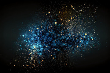 Particles glowing in the abstract blue background. Space and stars wallpaper. Abstract blue space. 