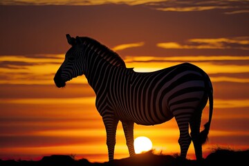 zebra at sunset - Illustration created with generative ai
