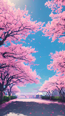 Beautiful Anime Sakura Cherry Blossom Sky Scenery Background