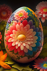 Intricate Floral Easter Egg: Close-up of Decorated Pattern - Generative Art