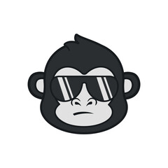Monkey logo isolated on white background. Cool gorilla head wear sunglasses. Vector stock