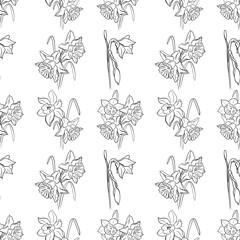 Spring flowers collection daffodils of seamless pattern