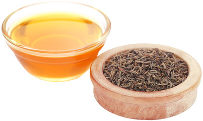 Caraway seeds with essential oil in glass bowl