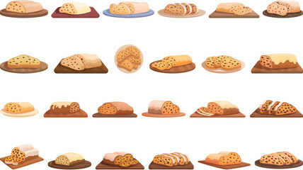 Stollen icons set cartoon vector. Winter food. Cake bread