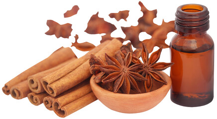 Some aromatic cinnamon with star anise and essential oil