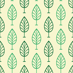 Fototapeta na wymiar Plant pattern on a light yellow background. Delicate floral background in green colors. Vector seamless pattern.