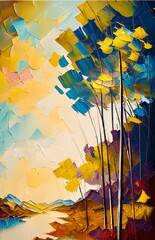 abstract autumn background Handmade Digital Art with Colorful Oil Painting Style 