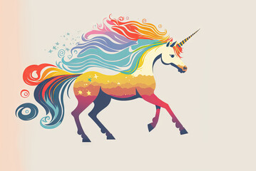 Cartoon flat design of a Unicorn with rainbow