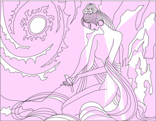 sketch vector illustration of abstract girl painting art