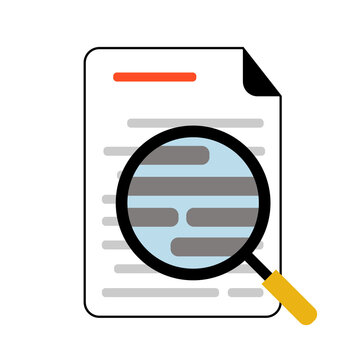 recommend clip art: document analysis and investigation. data examination. file scanning. document with magnifying glass scanning. vector flat design illustration.