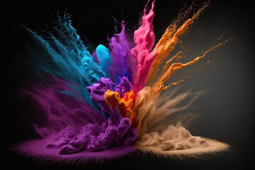 Contrasted on a black background, a variety of colored powders. Contextualization in the abstract. Generative AI