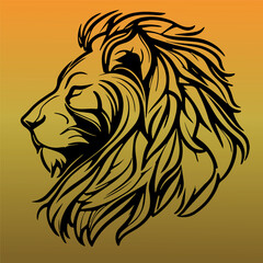 Vector art, isolated lion head. Savannah logo. Wildlife tattoo.